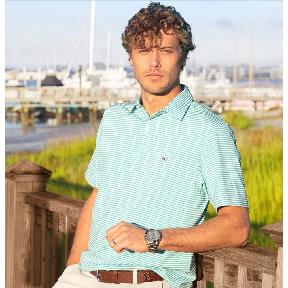 Vineyard Vines Mens Striped Pima Cotton Classic Fit Polo Shirt L Golf Resortwear